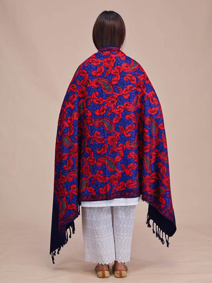 Women's Aari Embroidered Wool Shawl With Sequence