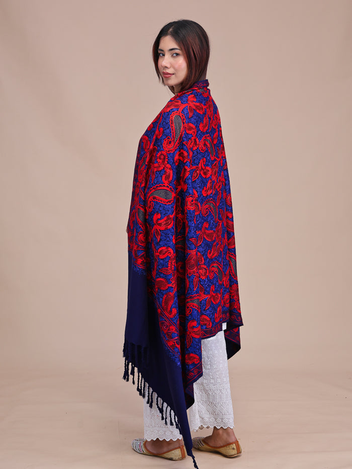 Women's Aari Embroidered Wool Shawl With Sequence