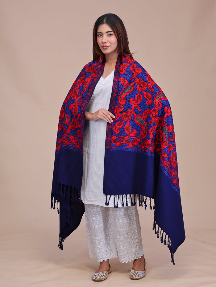 Women's Aari Embroidered Wool Shawl With Sequence
