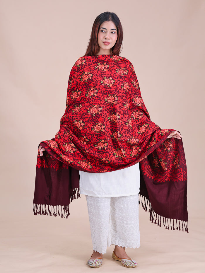 Women's Aari Embroidered Wool Shawl