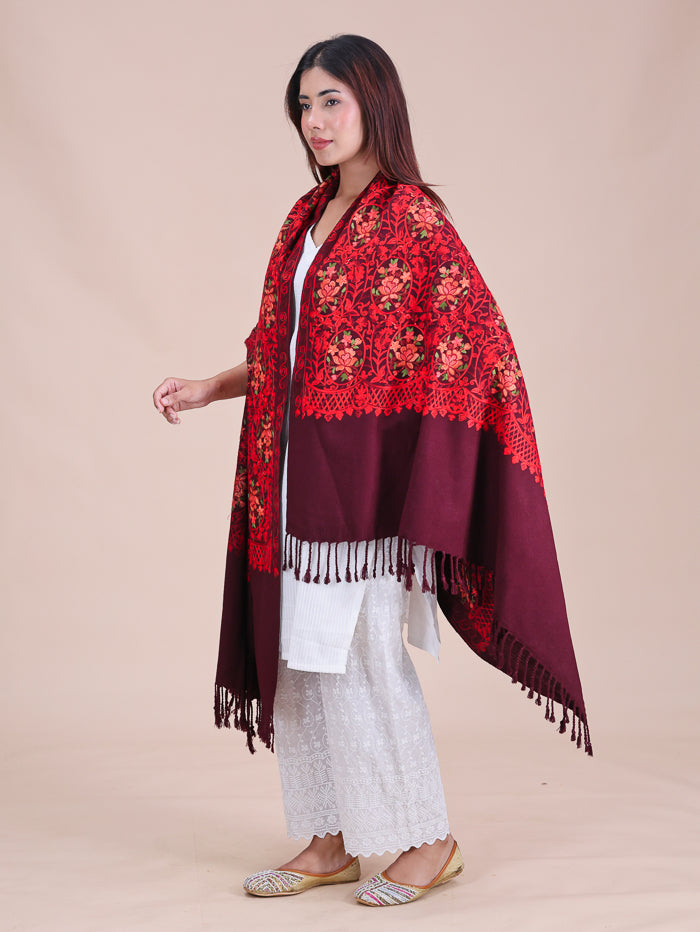 Women's Aari Embroidered Wool Shawl