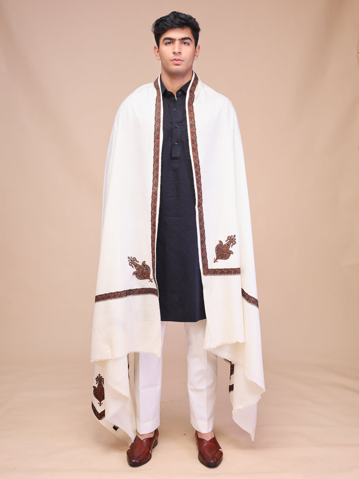 Men's Kashmiri Embroidered Wool Shawl