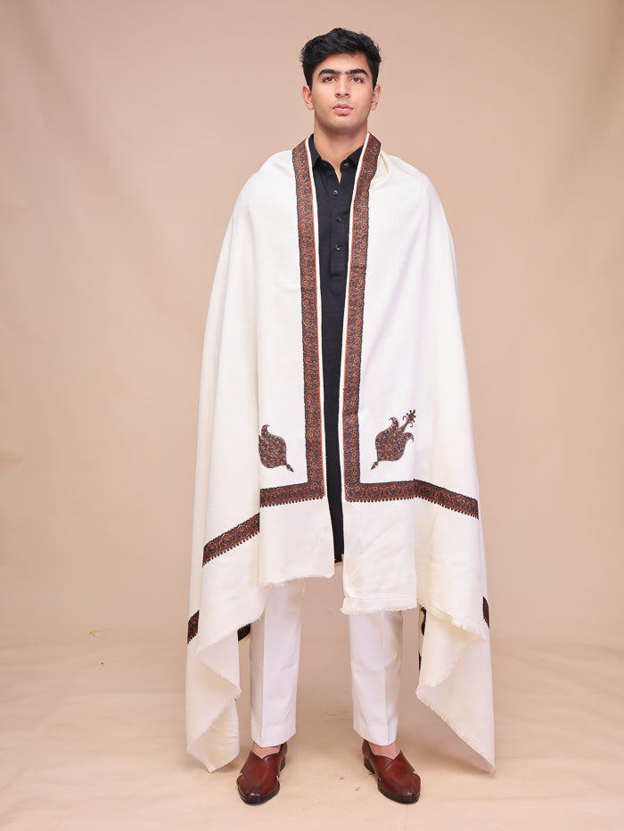 Men's Kashmiri Embroidered Wool Shawl
