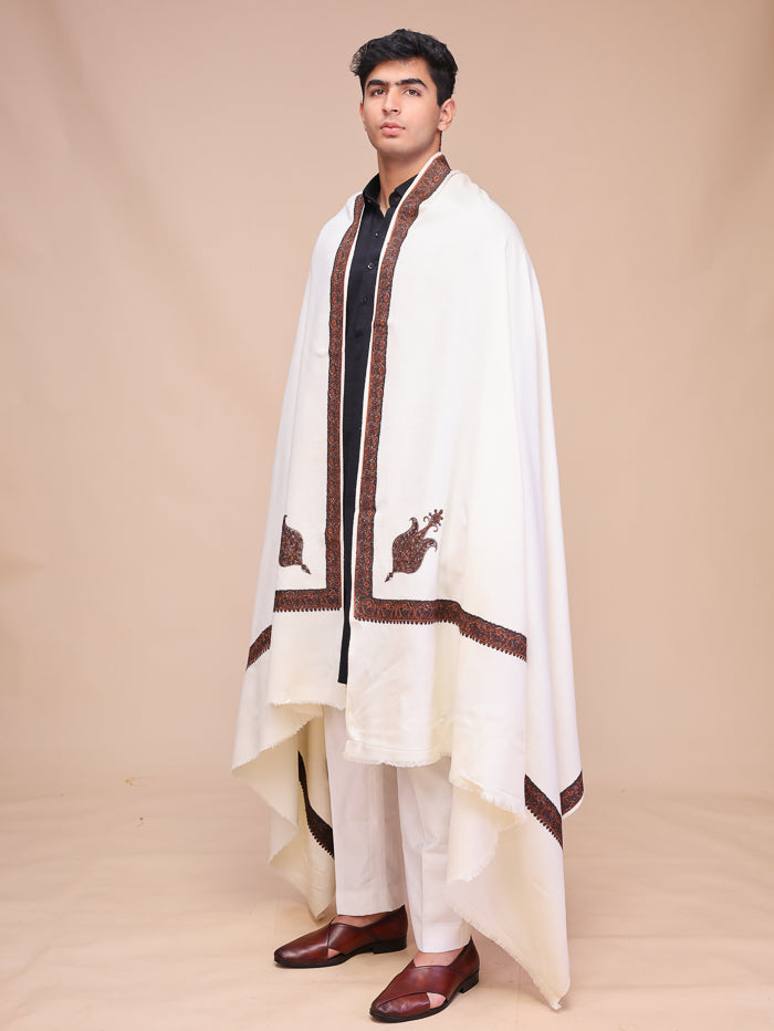 Men's Kashmiri Embroidered Wool Shawl