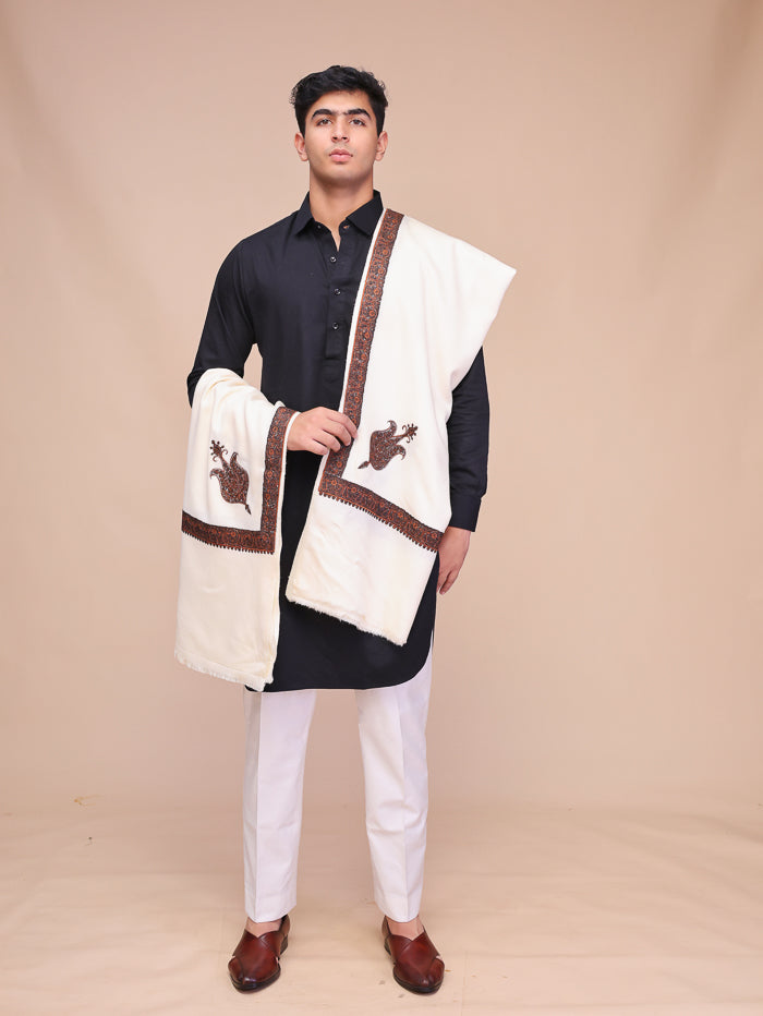 Men's Kashmiri Embroidered Wool Shawl