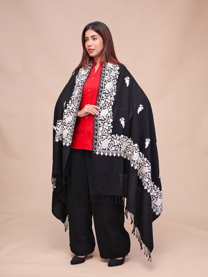 Women's Aari Embroidered Wool Shawl
