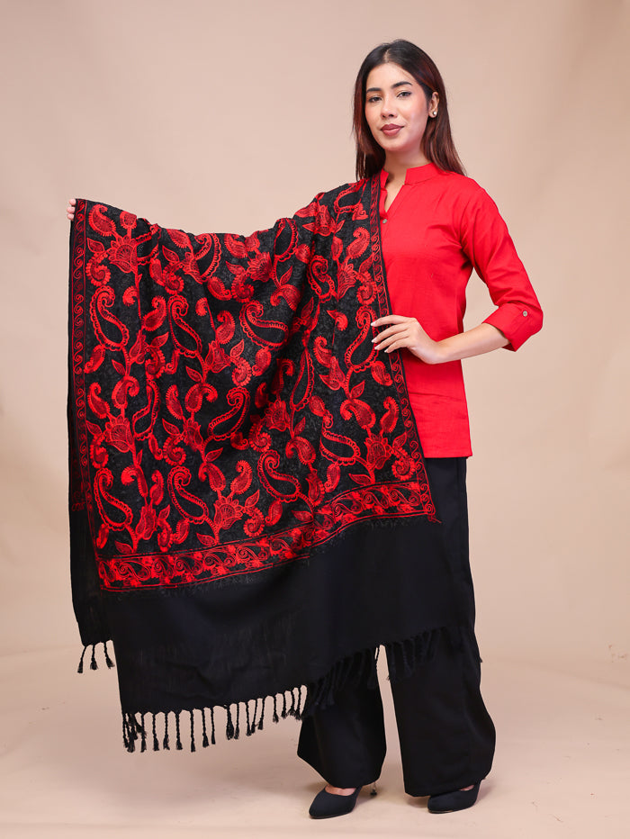 Women's Aari Embroidered Wool Shawl With Sequence