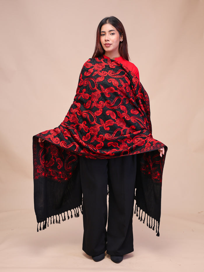 Women's Aari Embroidered Wool Shawl With Sequence