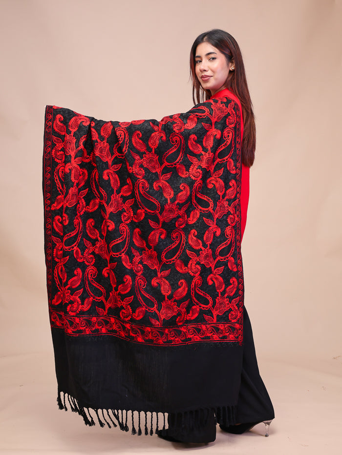 Women's Aari Embroidered Wool Shawl With Sequence
