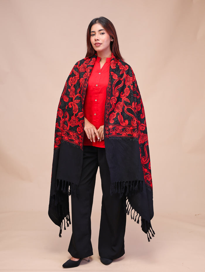 Women's Aari Embroidered Wool Shawl With Sequence