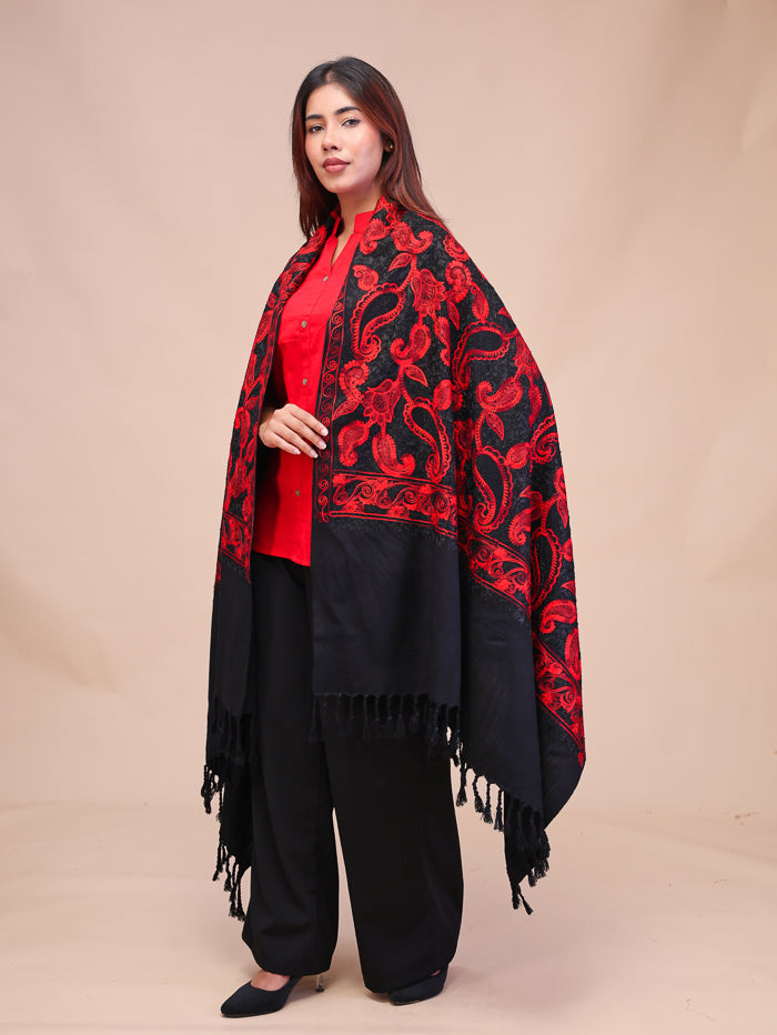 Women's Aari Embroidered Wool Shawl With Sequence