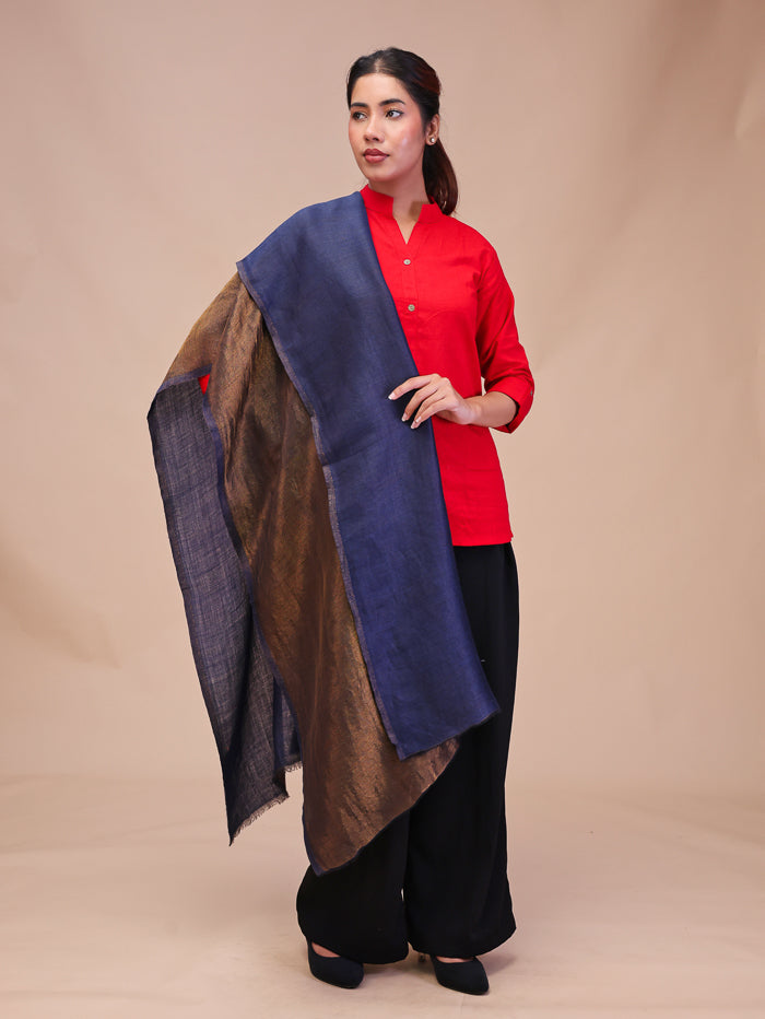 Women's Reversible Pure Wool Stole With Zari Work