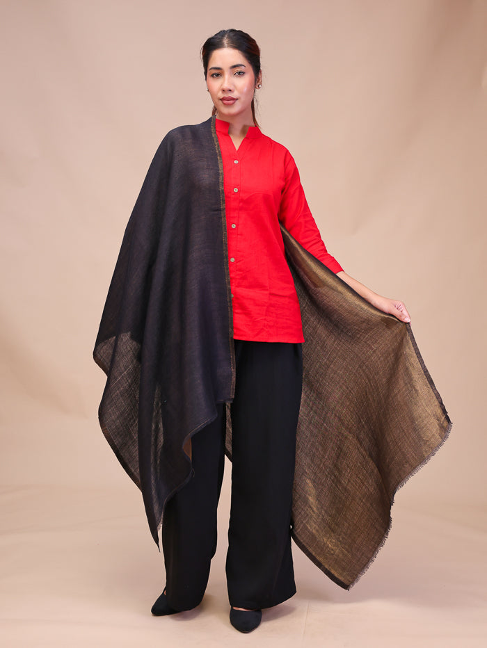Women's Reversible Pure Wool Stole With Zari Work