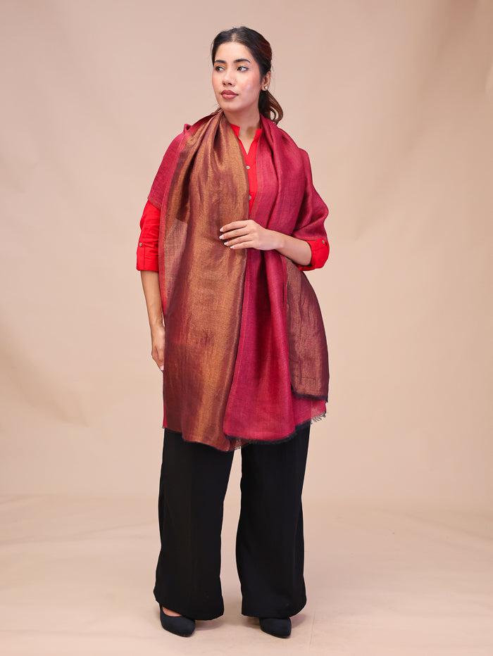 Women's Reversible Pure Wool Stole With Zari Work
