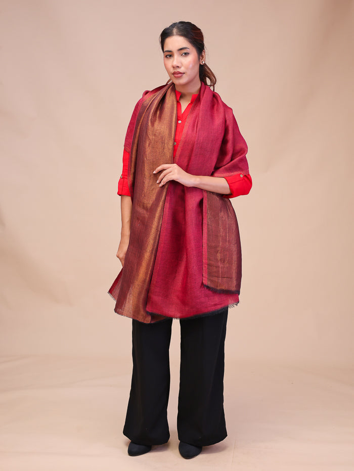 Women's Reversible Pure Wool Stole With Zari Work