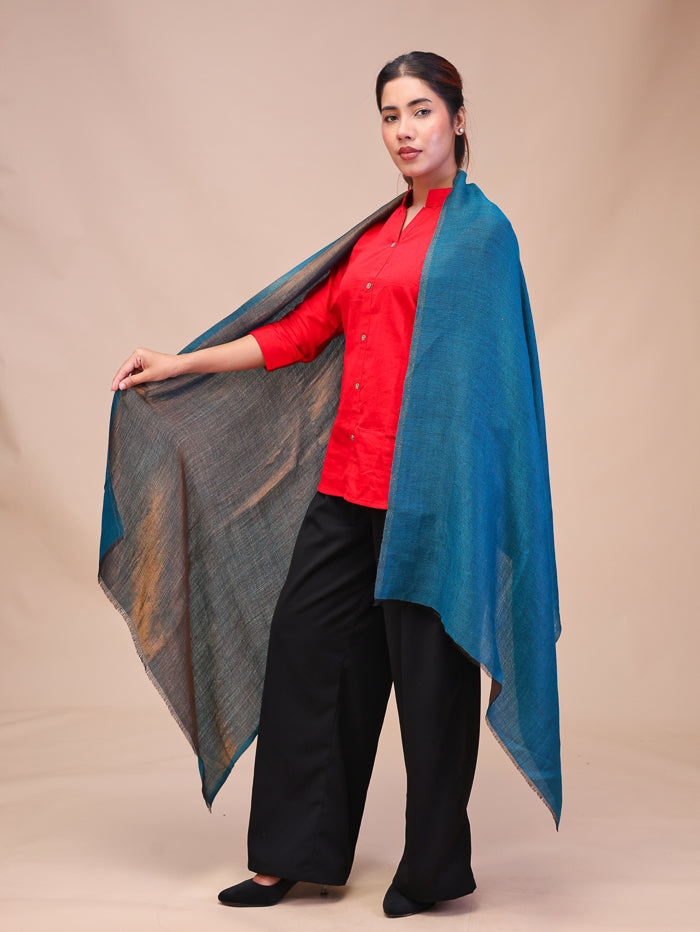 Women's Reversible Pure Wool Stole With Zari Work