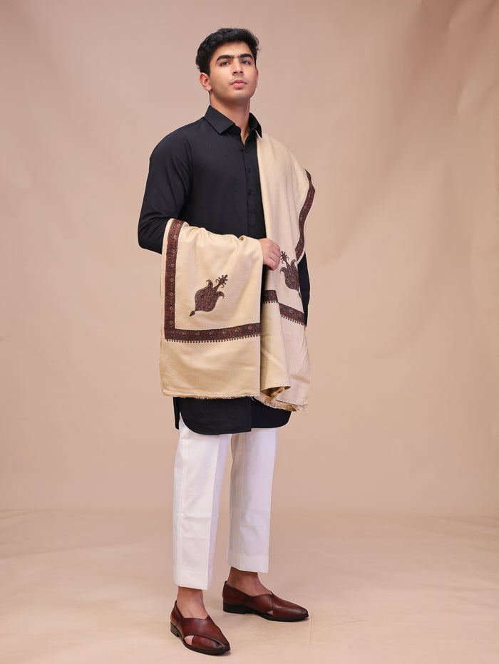 Men's Kashmiri Embroidered Wool Shawl