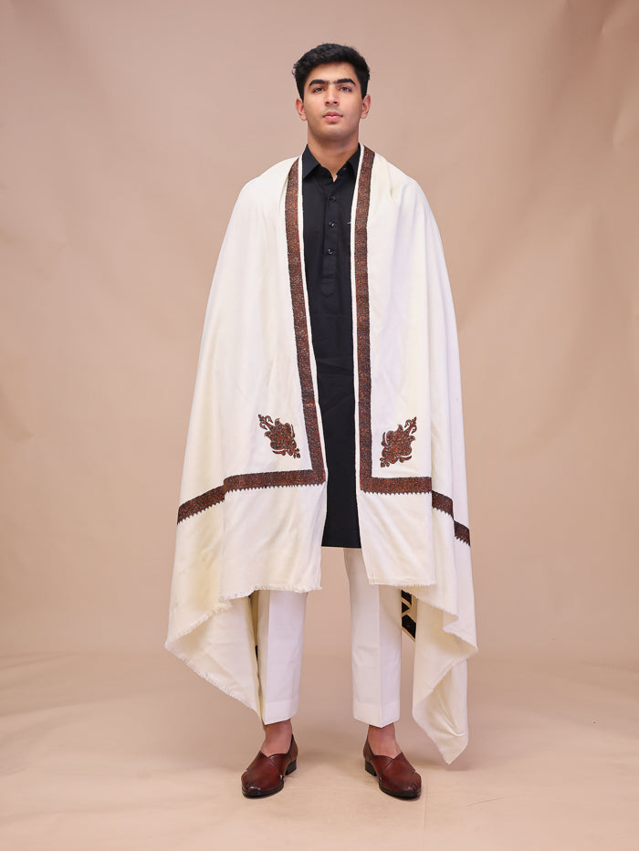 Men's Kashmiri Embroidered Wool Shawl
