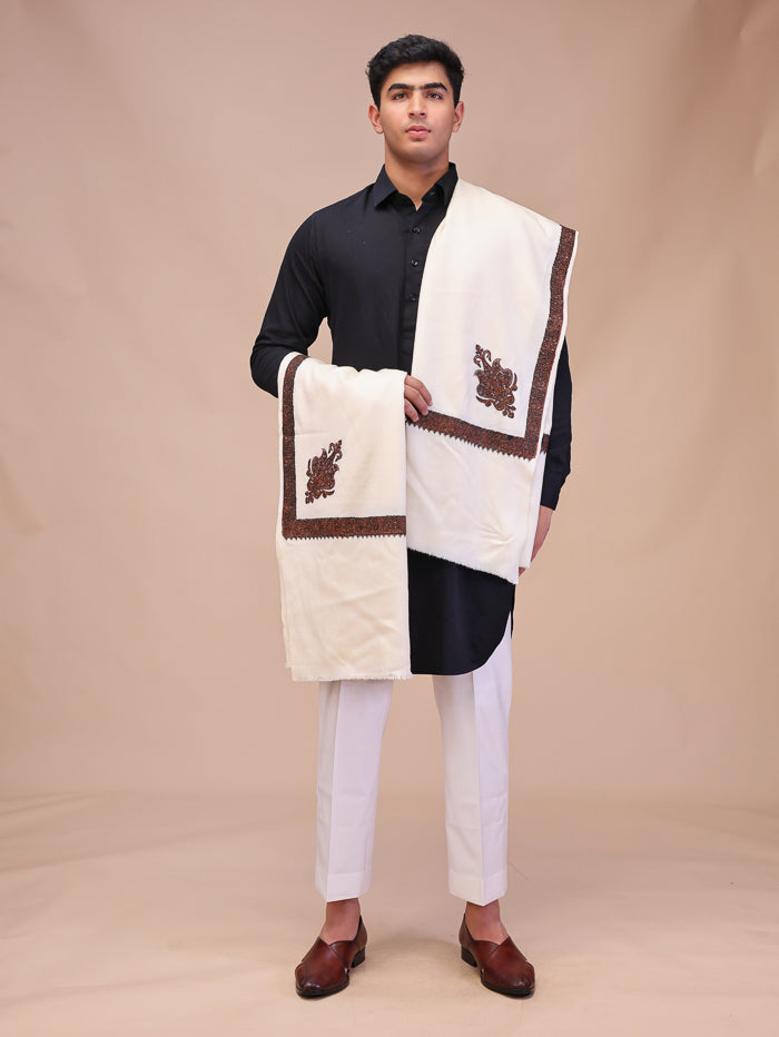 Men's Kashmiri Embroidered Wool Shawl