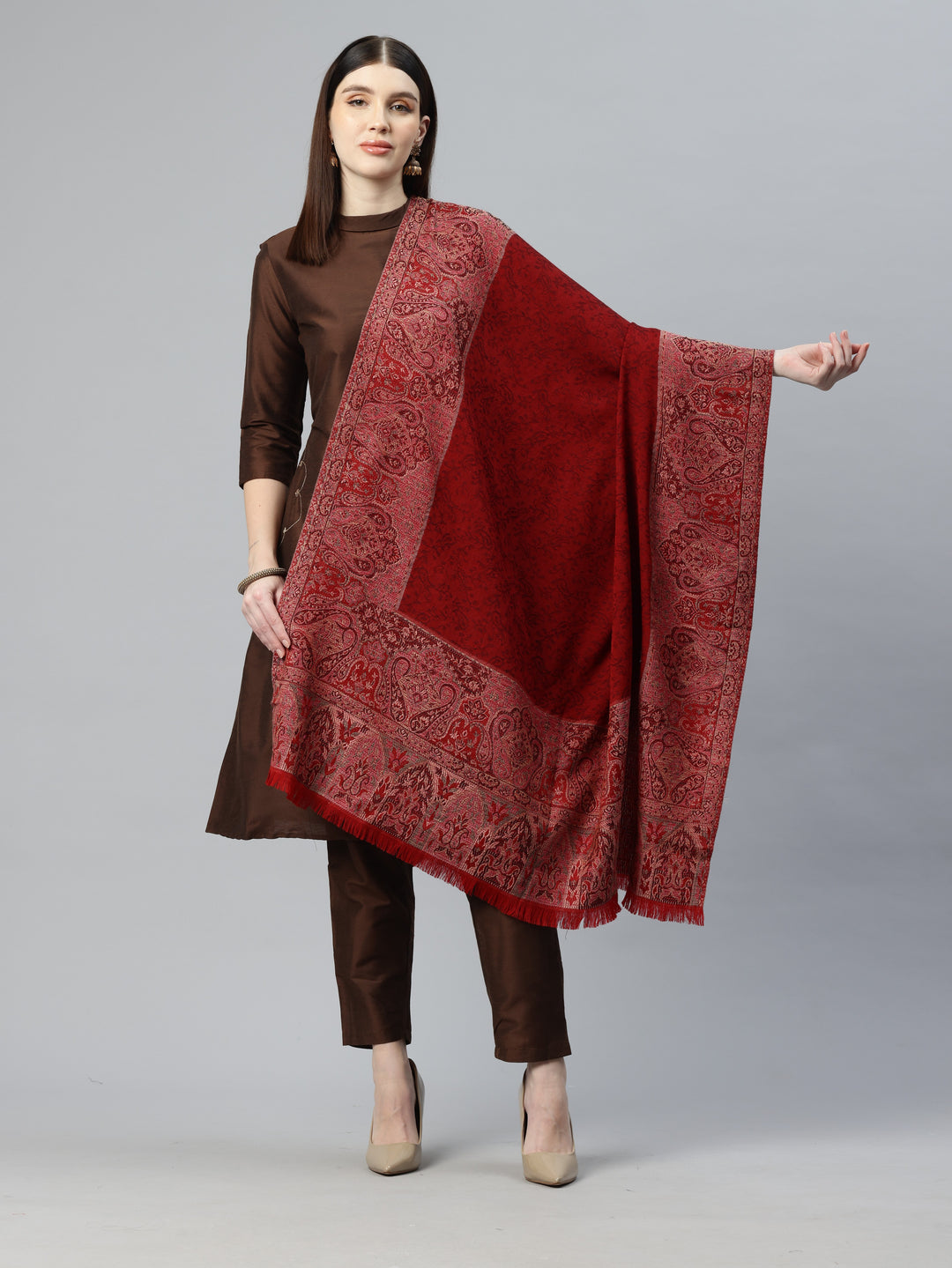 Women's Pure Wool Jamawar Embroidery Shawl