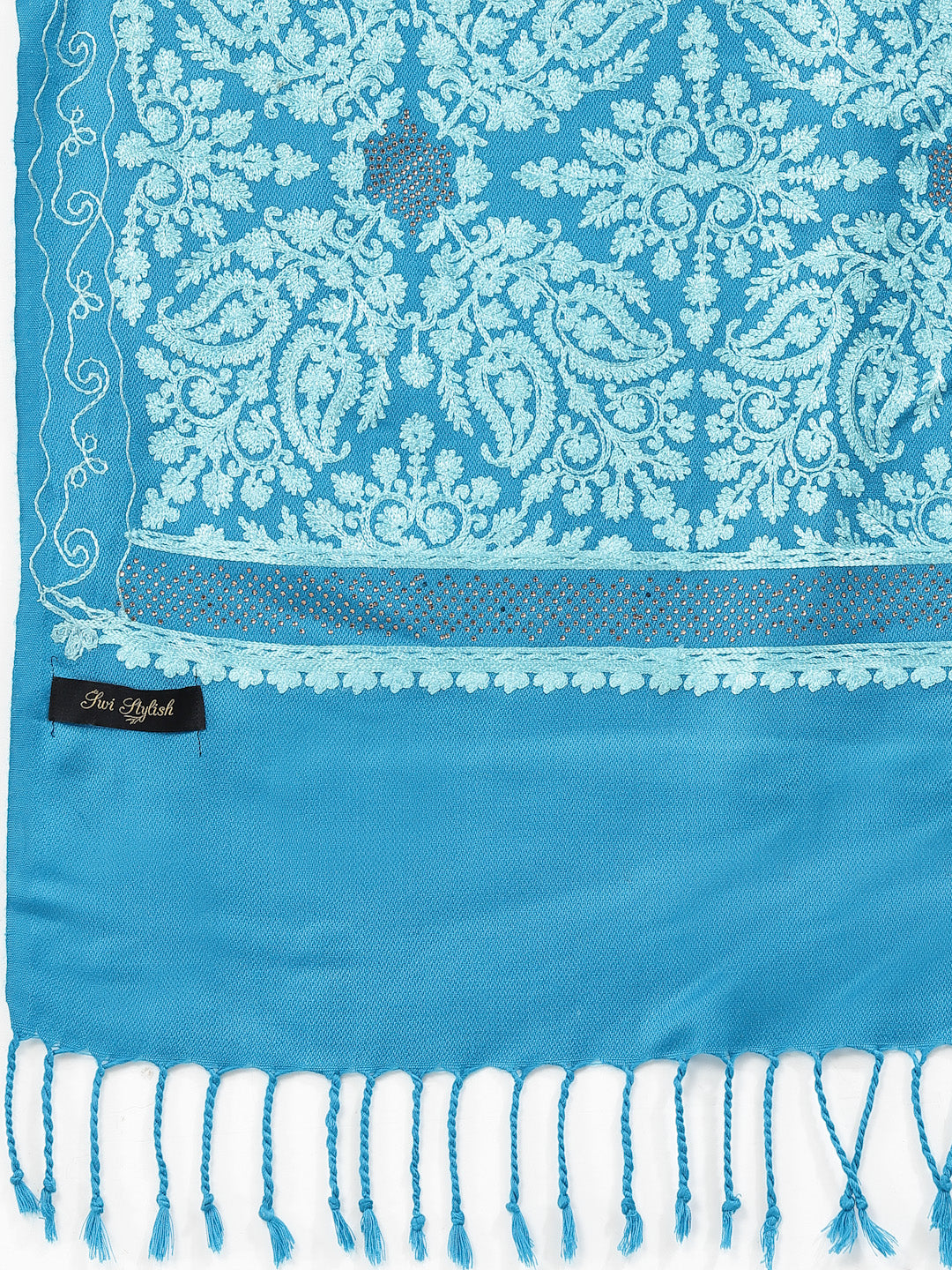 महिलाओं के लिए सिल्की आरी कढ़ाई और स्टोन वर्क ऊनी शॉल