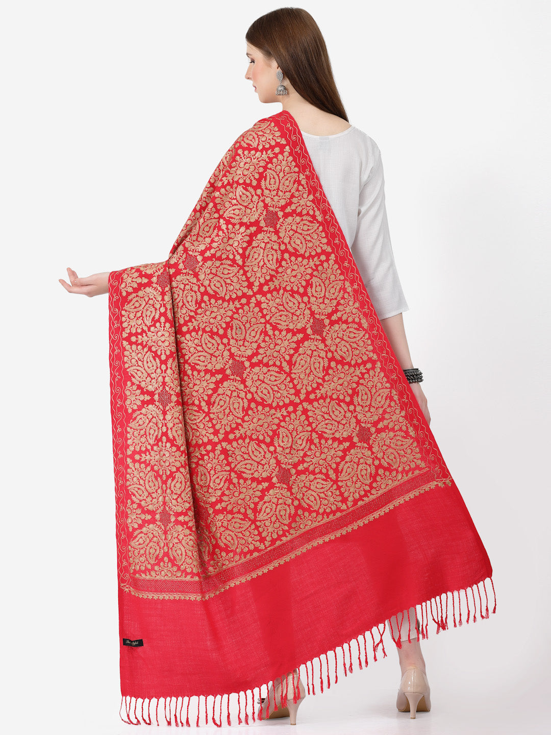 महिलाओं के लिए सिल्की आरी कढ़ाई और स्टोन वर्क ऊनी शॉल