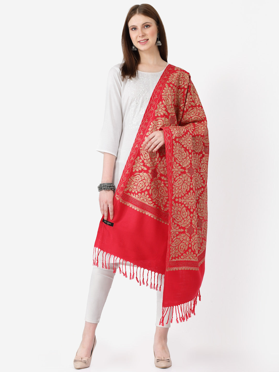 महिलाओं के लिए सिल्की आरी कढ़ाई और स्टोन वर्क ऊनी शॉल