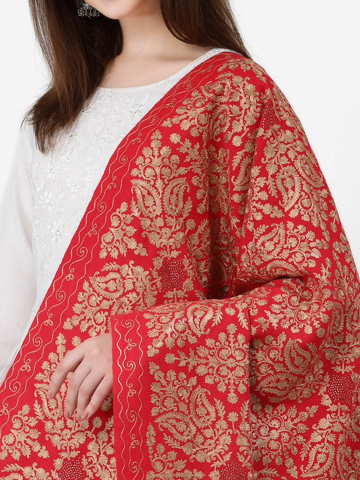 महिलाओं के लिए सिल्की आरी कढ़ाई और स्टोन वर्क ऊनी शॉल