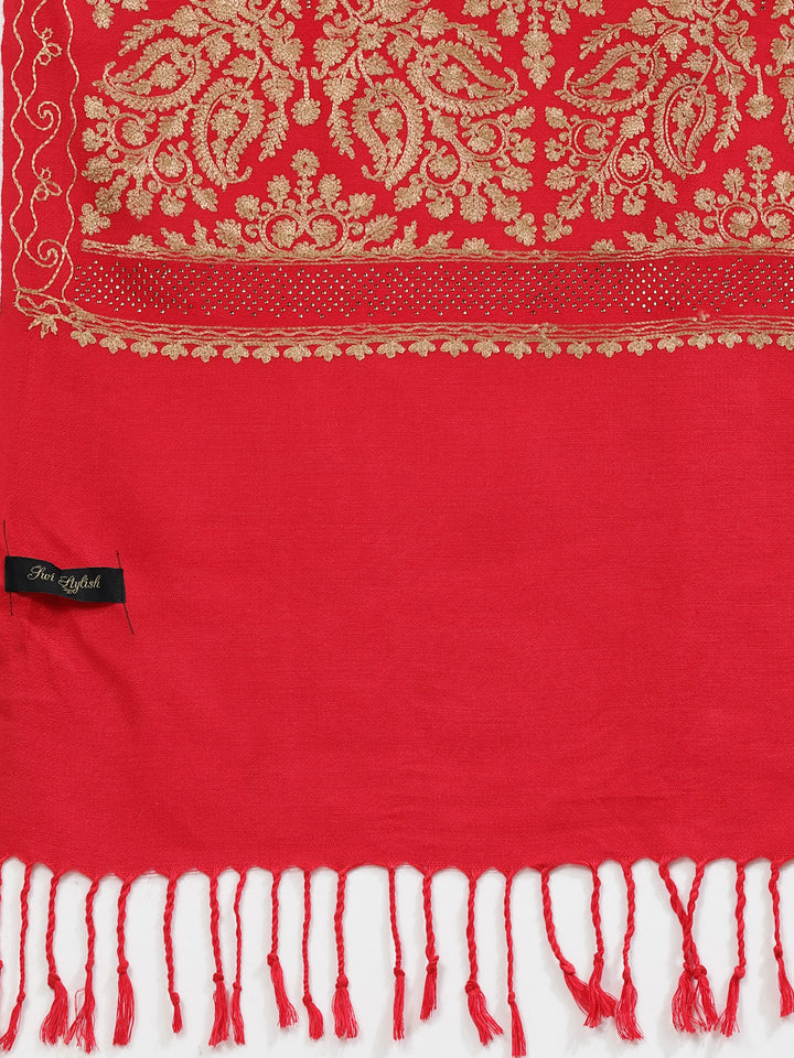 महिलाओं के लिए सिल्की आरी कढ़ाई और स्टोन वर्क ऊनी शॉल