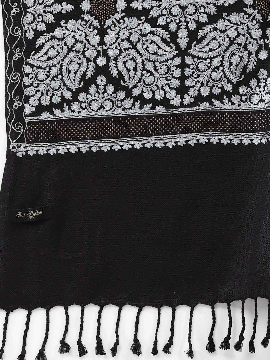 महिलाओं के लिए सिल्की आरी कढ़ाई और स्टोन वर्क ऊनी शॉल