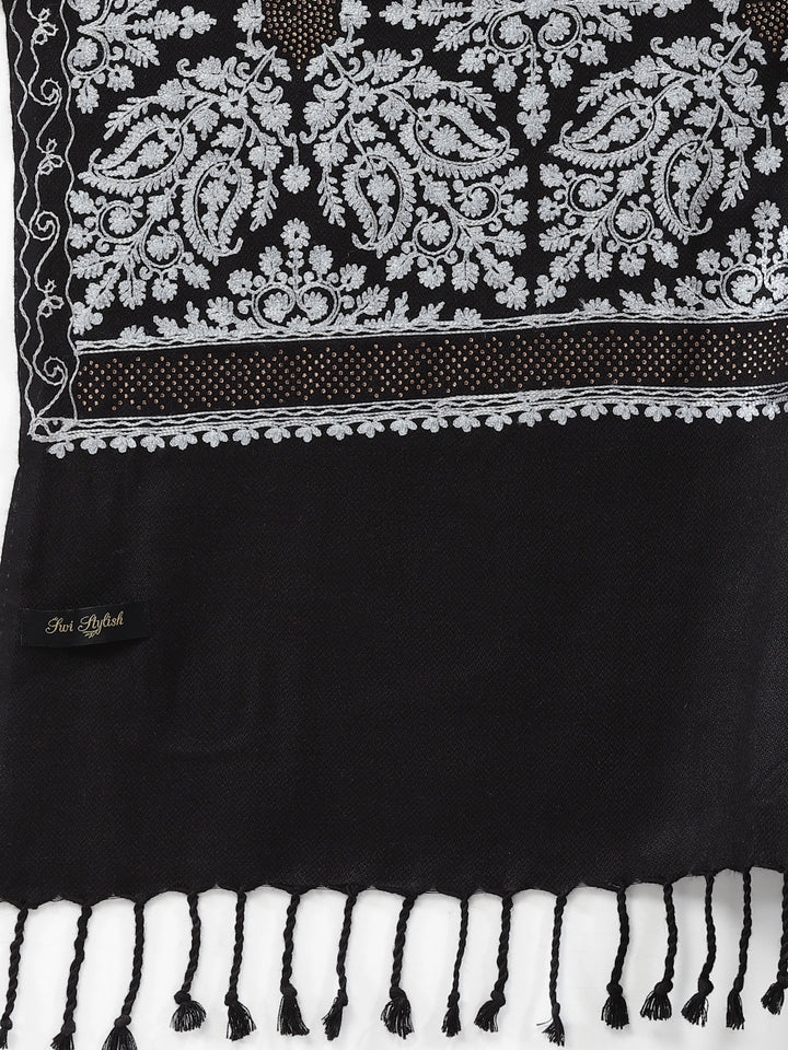 महिलाओं के लिए सिल्की आरी कढ़ाई और स्टोन वर्क ऊनी शॉल