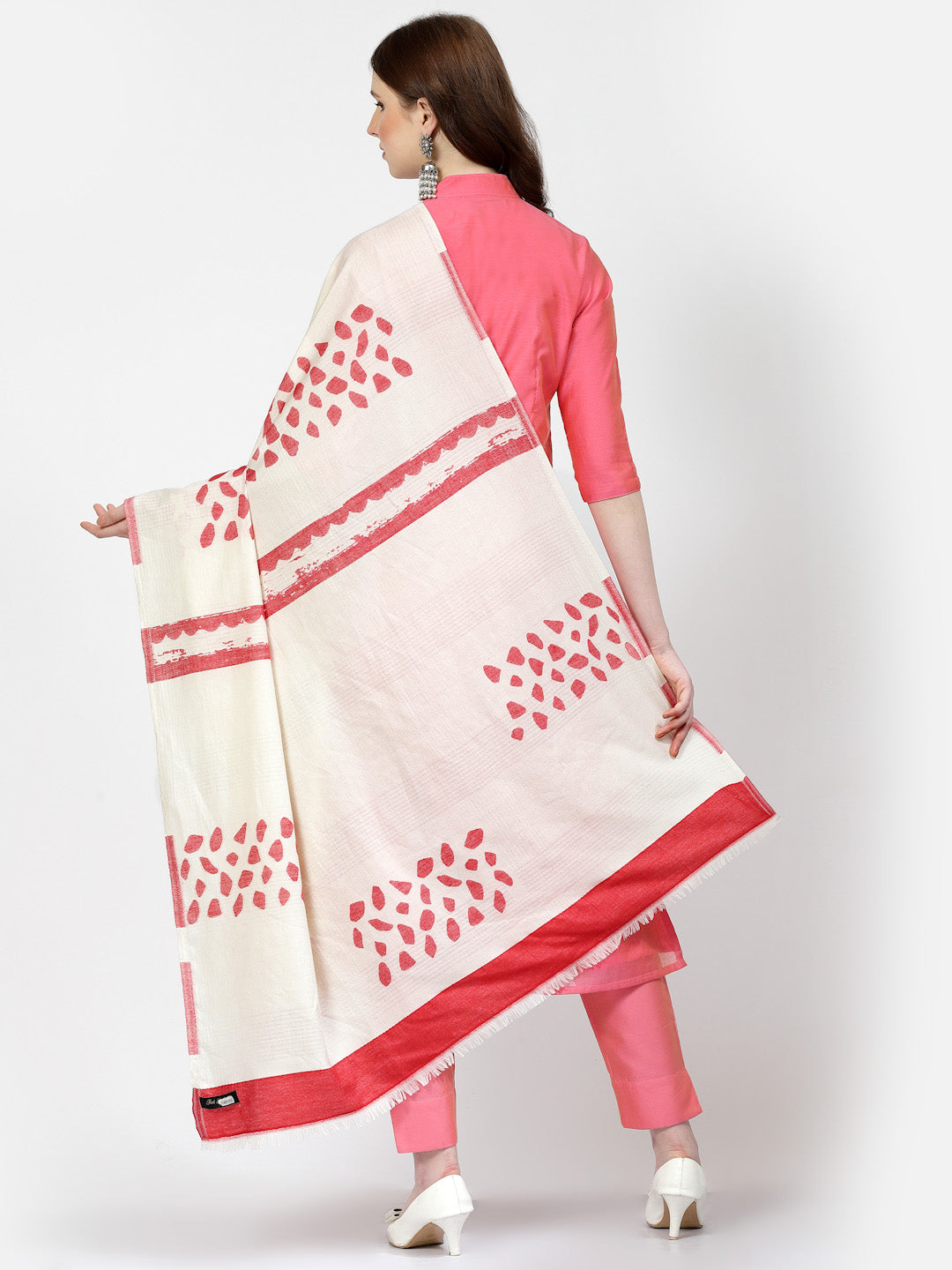 Women's White Pure Cotton Wool Shawl