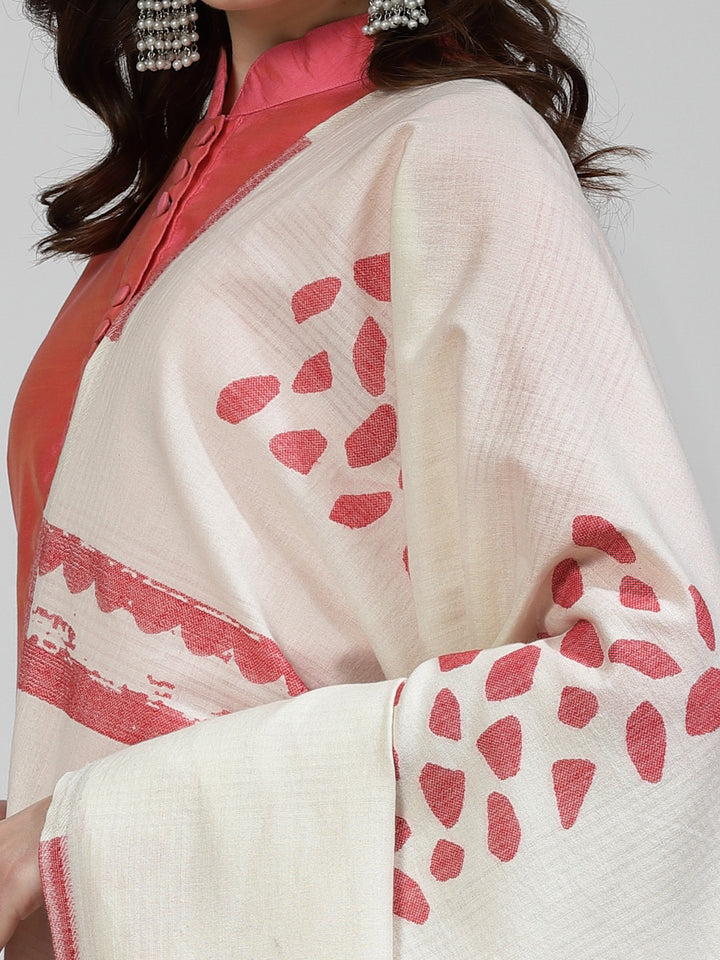 Women's White Pure Cotton Wool Shawl