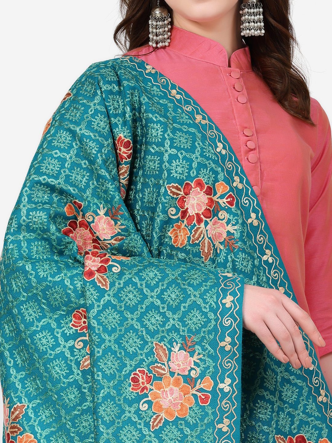 Women's Aari Embroidery Wool Shawl