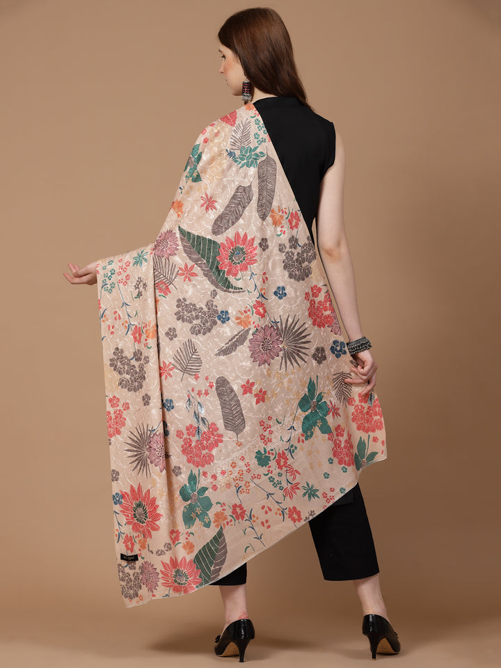 Women's Floral Printed Aari Embroidery Kalamkari Wool Shawl