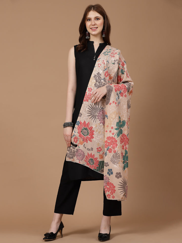 Women's Floral Printed Aari Embroidery Kalamkari Wool Shawl