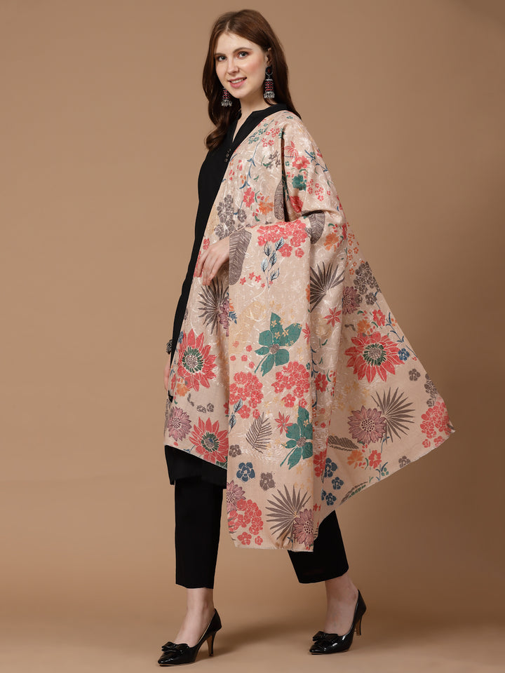 Women's Floral Printed Aari Embroidery Kalamkari Wool Shawl