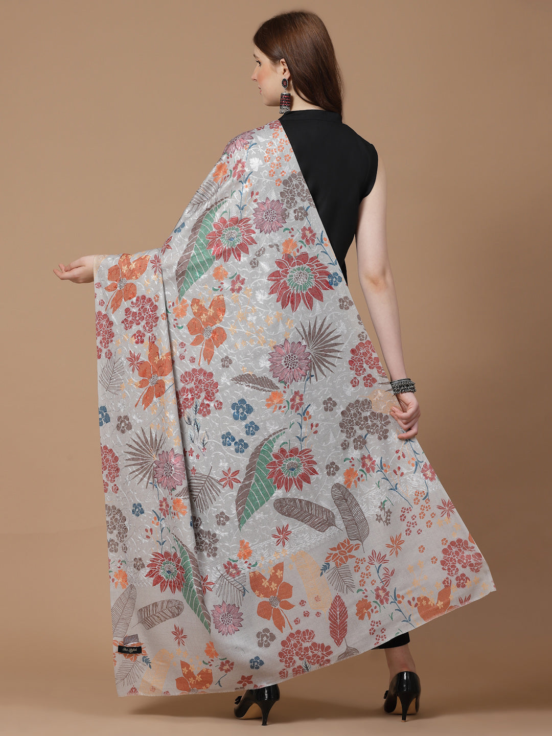 Women's Floral Printed Aari Embroidery Kalamkari Wool Shawl