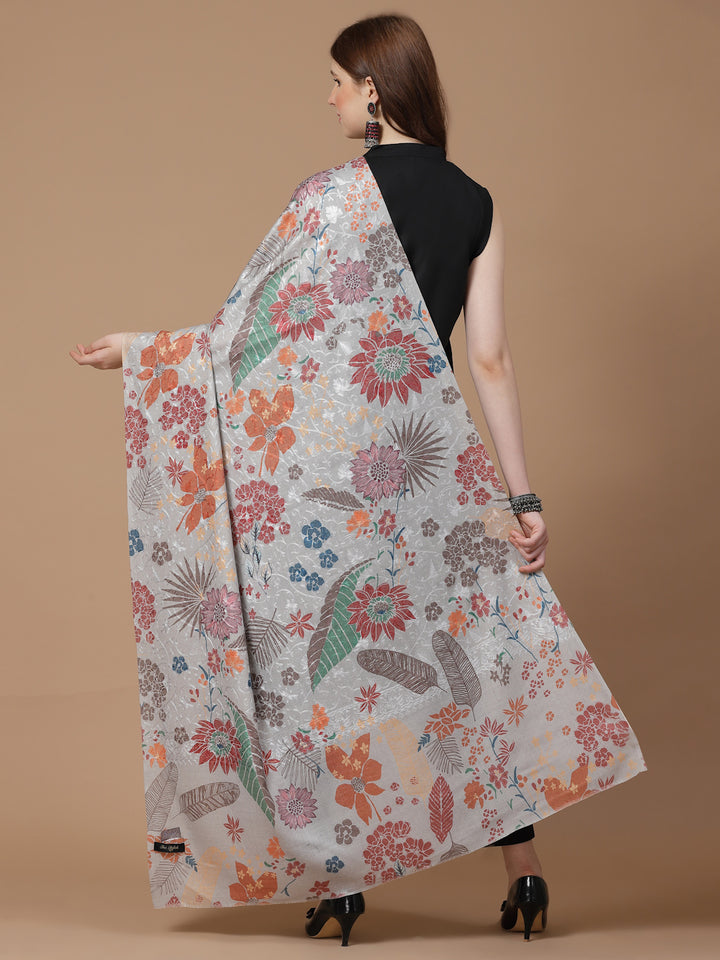 Women's Floral Printed Aari Embroidery Kalamkari Wool Shawl
