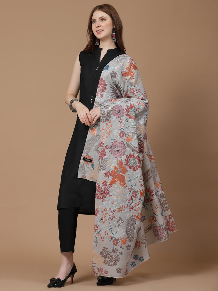 Women's Floral Printed Aari Embroidery Kalamkari Wool Shawl