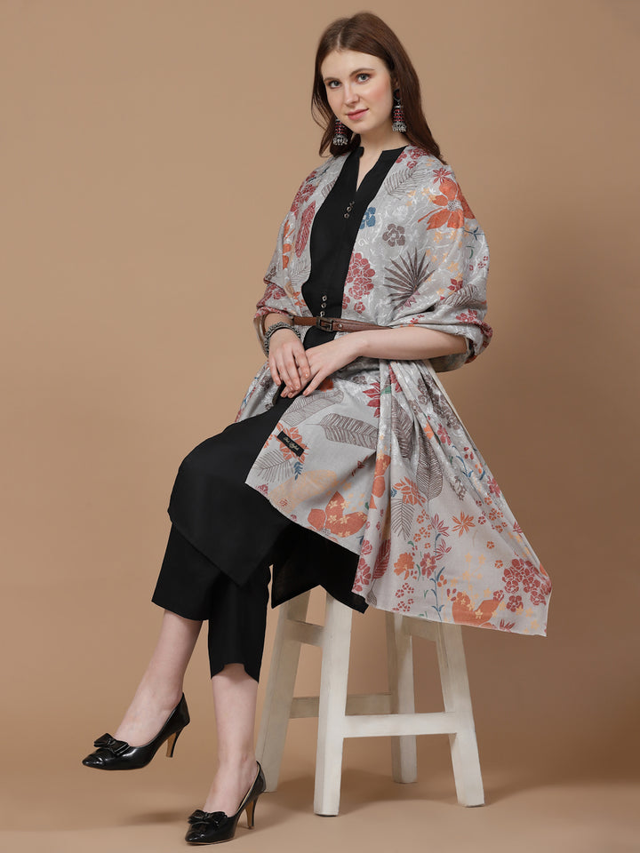 Women's Floral Printed Aari Embroidery Kalamkari Wool Shawl