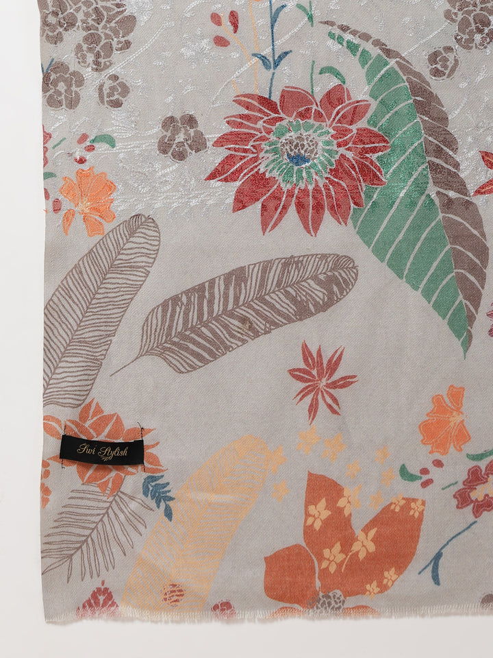 Women's Floral Printed Aari Embroidery Kalamkari Wool Shawl