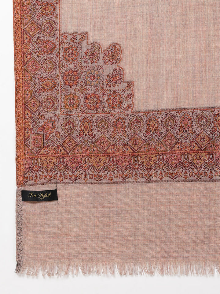 महिलाओं के लिए बेज मेलेंज कानी बॉर्डर ऊनी शॉल