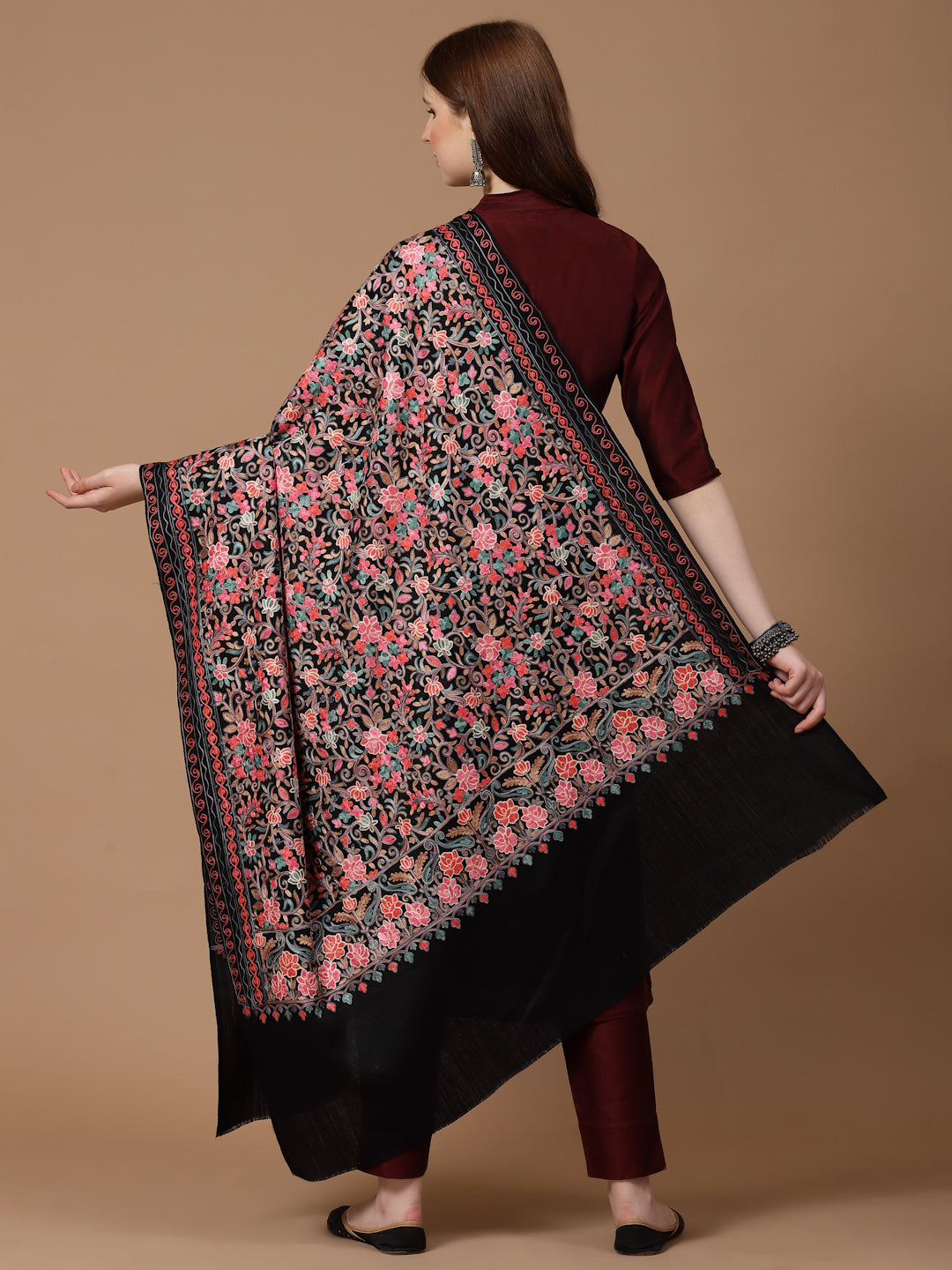 Women's Aari Embroidery Wool Shawl