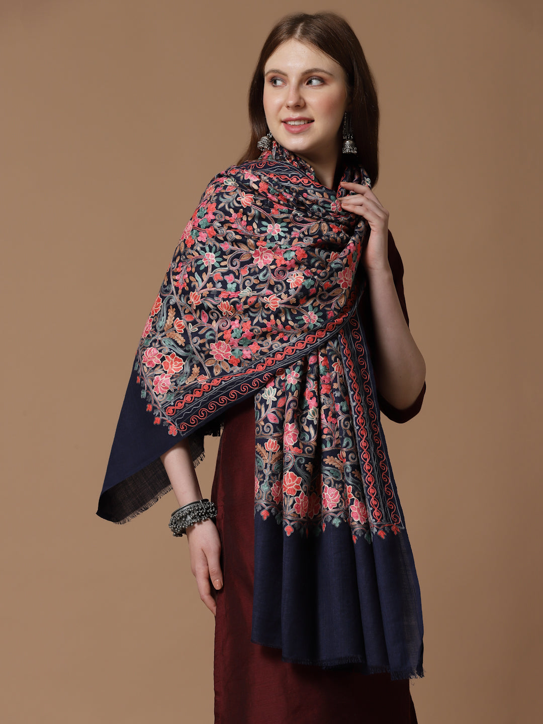 Women's Aari Embroidery Wool Shawl