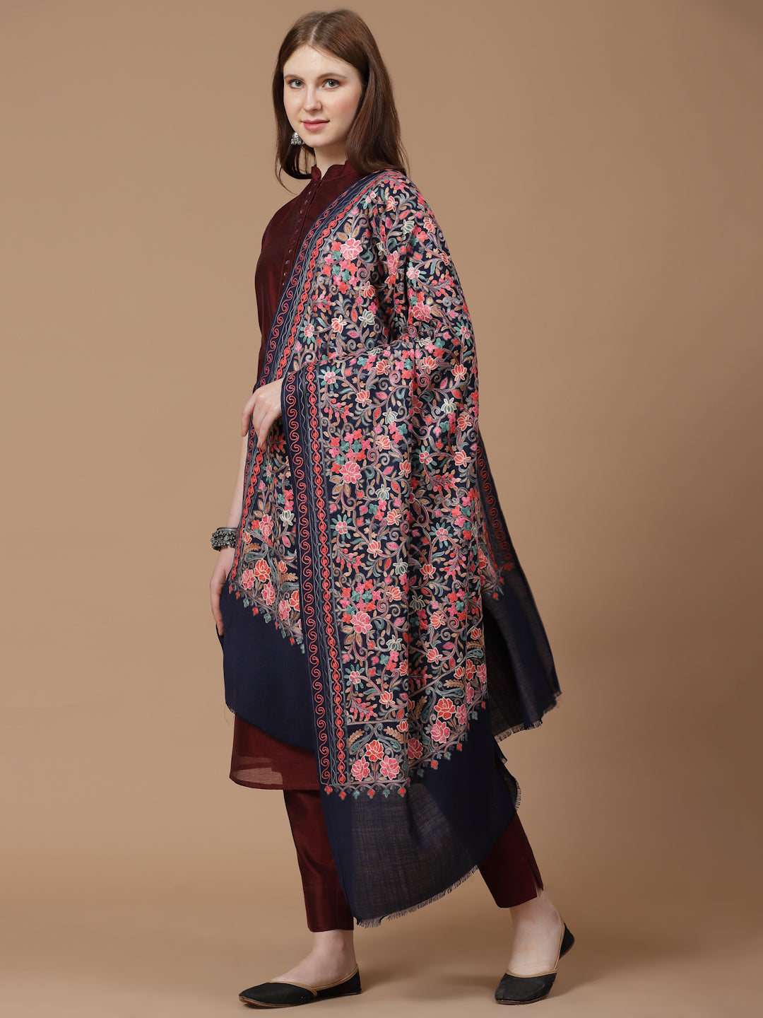 Women's Aari Embroidery Wool Shawl
