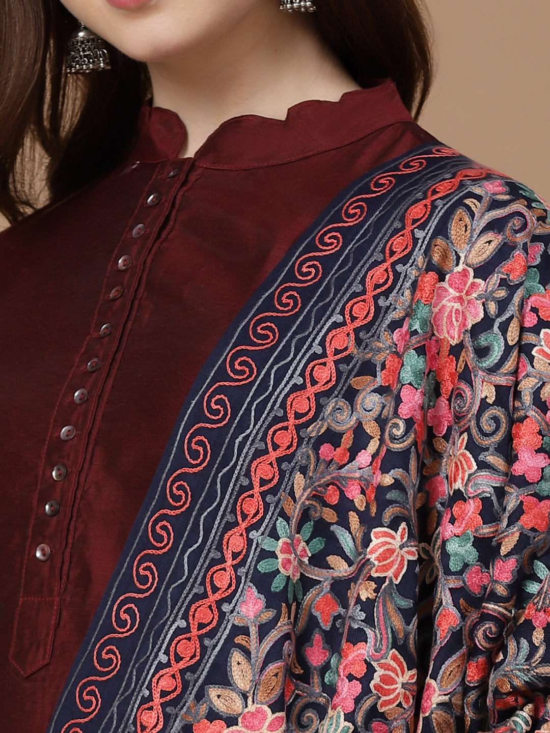 Women's Aari Embroidery Wool Shawl