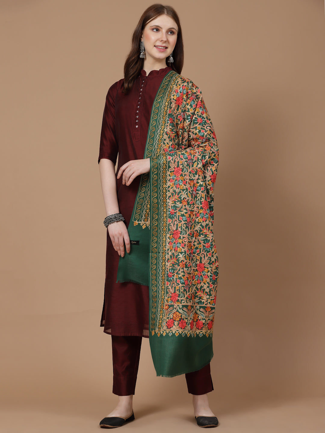 Women's Aari Embroidery Wool Shawl