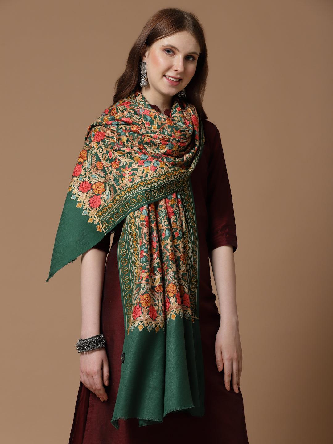 Women's Aari Embroidery Wool Shawl