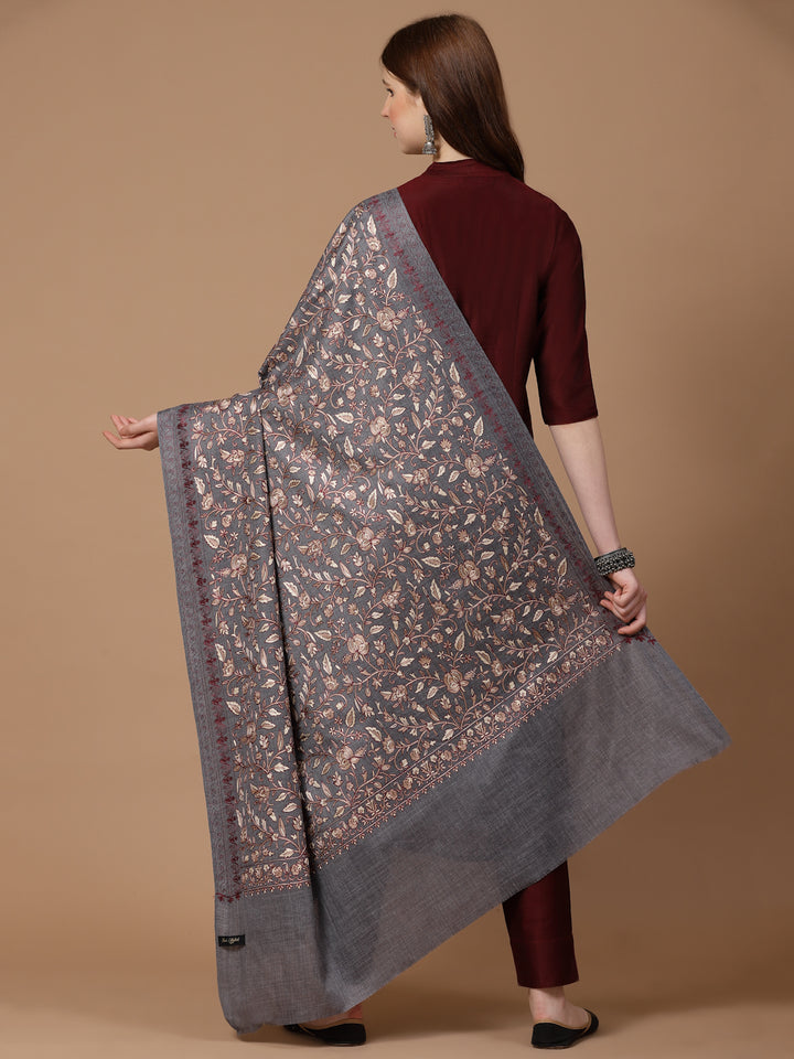 महिलाओं के लिए ग्रे आरी कढ़ाई ऊनी शॉल